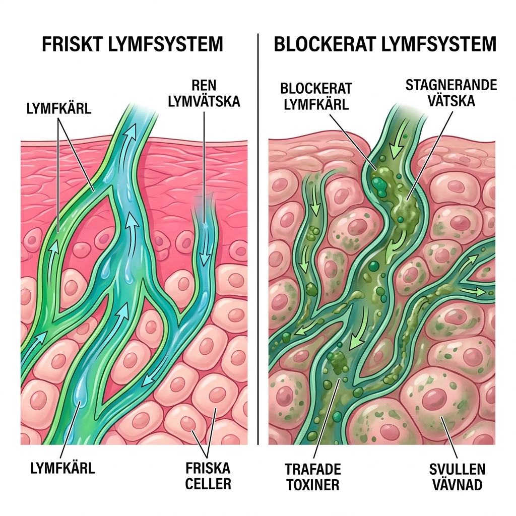 Friskt vs blockerat lymfsystem